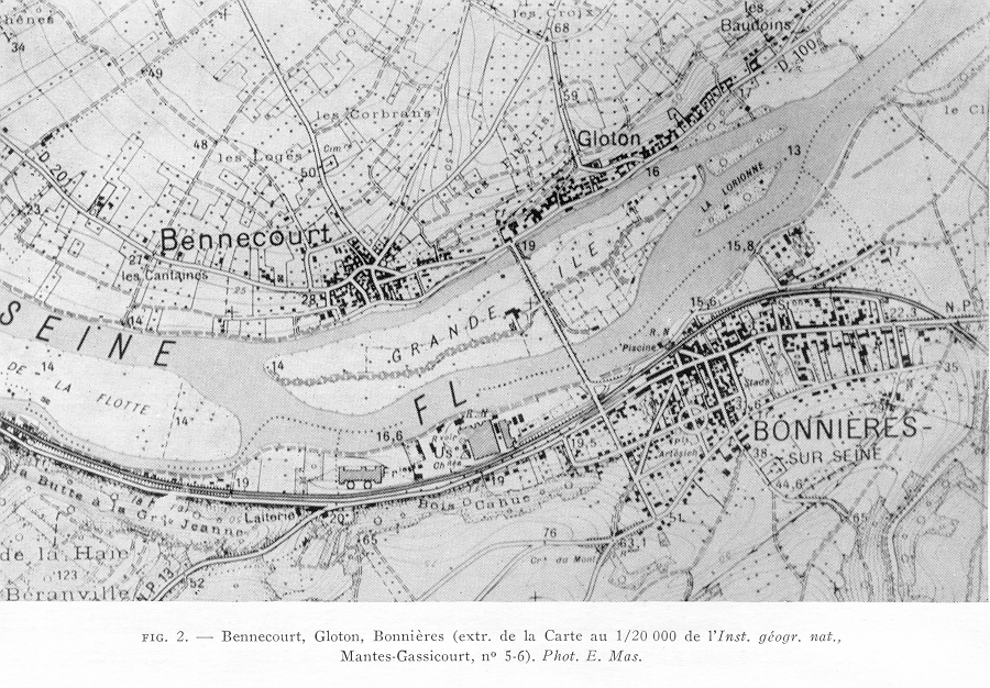 carte historique situant Bennecourt et Bonnières