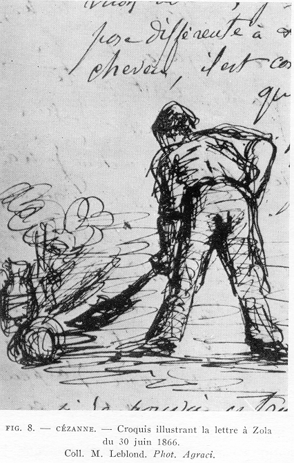 Lettre de Cezanne à Zola, du 30 juin 1866. Dans cette lettre Cézanne fati référence à un tableau "Groupe de personnages" que John Rewald intègre dans son catalogue raionné au n°98 (localisation inconnue, sans doute détruit par l'artiste)